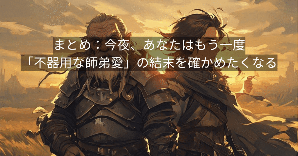 まとめ:今夜、あなたはもう一度「不器用な師弟愛」の結末を確かめたくなる
